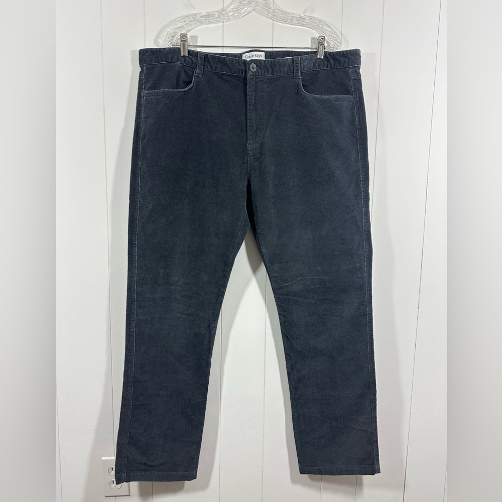 Calvin Klein Mens Slim Fit Corduroy Pants Sz 40x32 Dark Gray Casual Flat Front